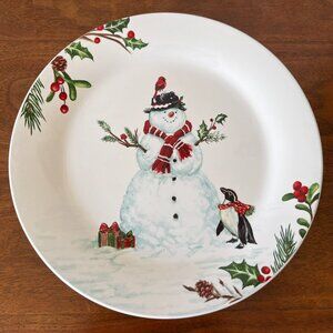 Unused Pier 1 Winter Wonders Ironstone 9" Salad Plate Snowman Penguin Christmas